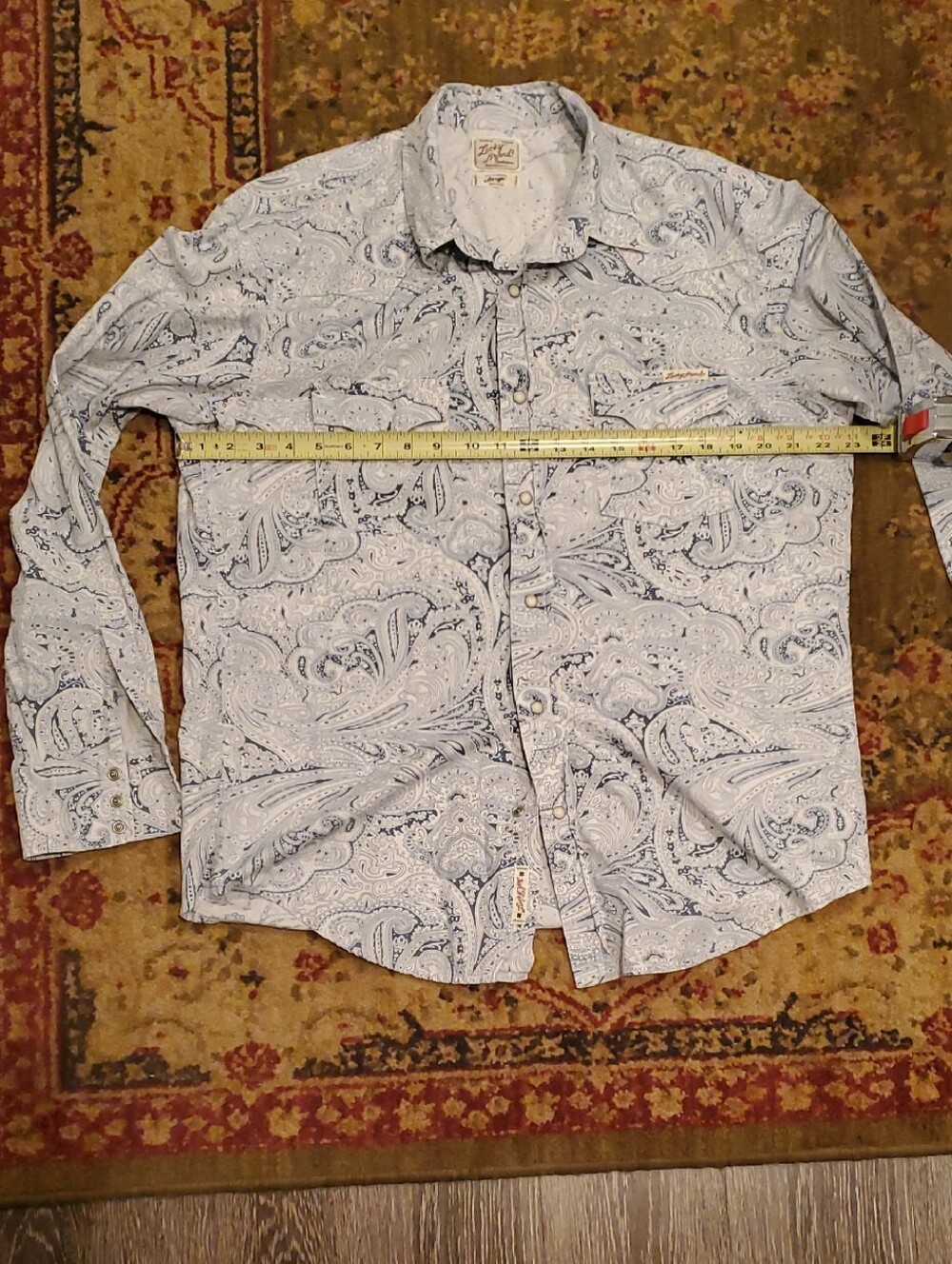 Lucky Brand White and Light Blue Paisley Button-Down Shirt